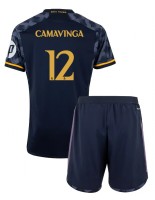 Real Madrid Eduardo Camavinga #12 Venkovní dres pro děti 2023-24 Krátký Rukáv (+ trenýrky)